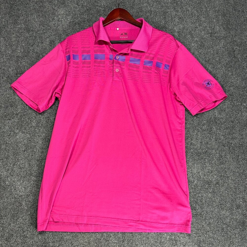 Adidas Polo Shirt Mens Large Pure Motion Pink Stretch Short Sleeve Golf Logo